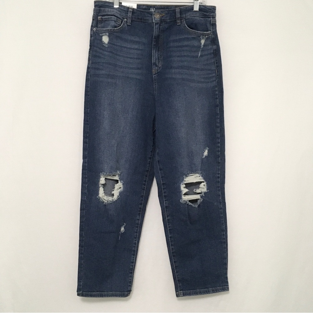 Inc Denim International Concepts Womens 12/31 High Rise Destroyed Straight Jeans